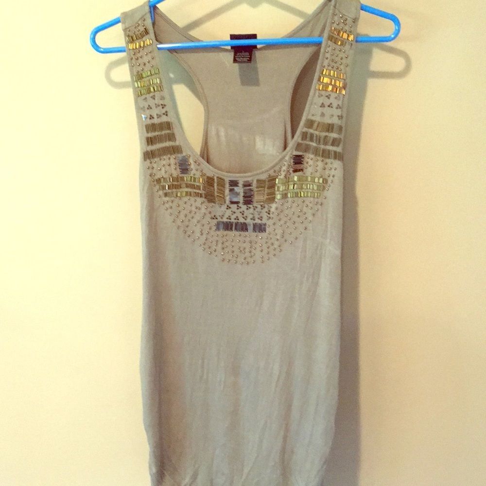 Daytrip Olive Green Embellished Racerback Tank Top Size Large Boho